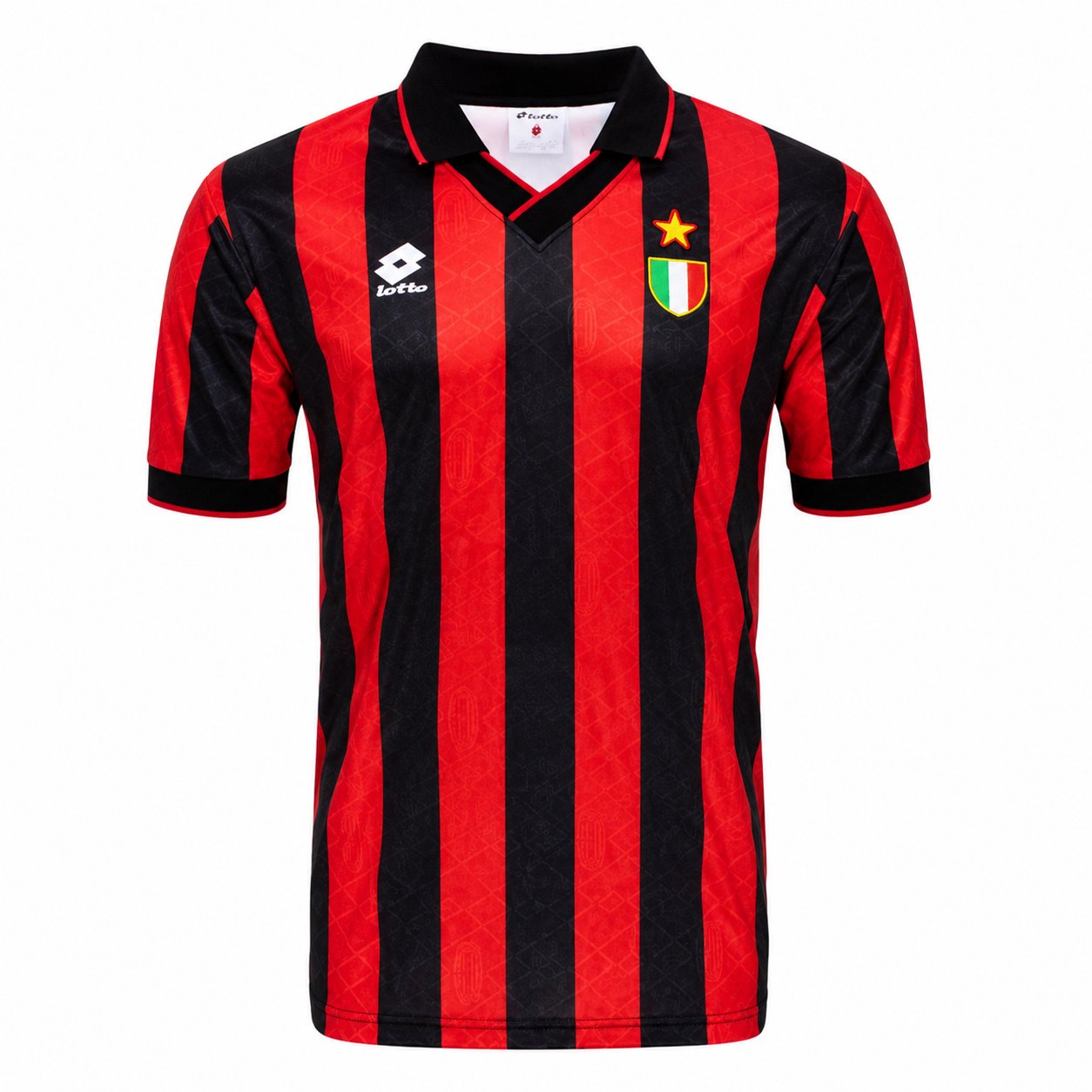 1993 champions league final kits AC Milan red black stripes Lotto iconic vintage football shirt Maldini