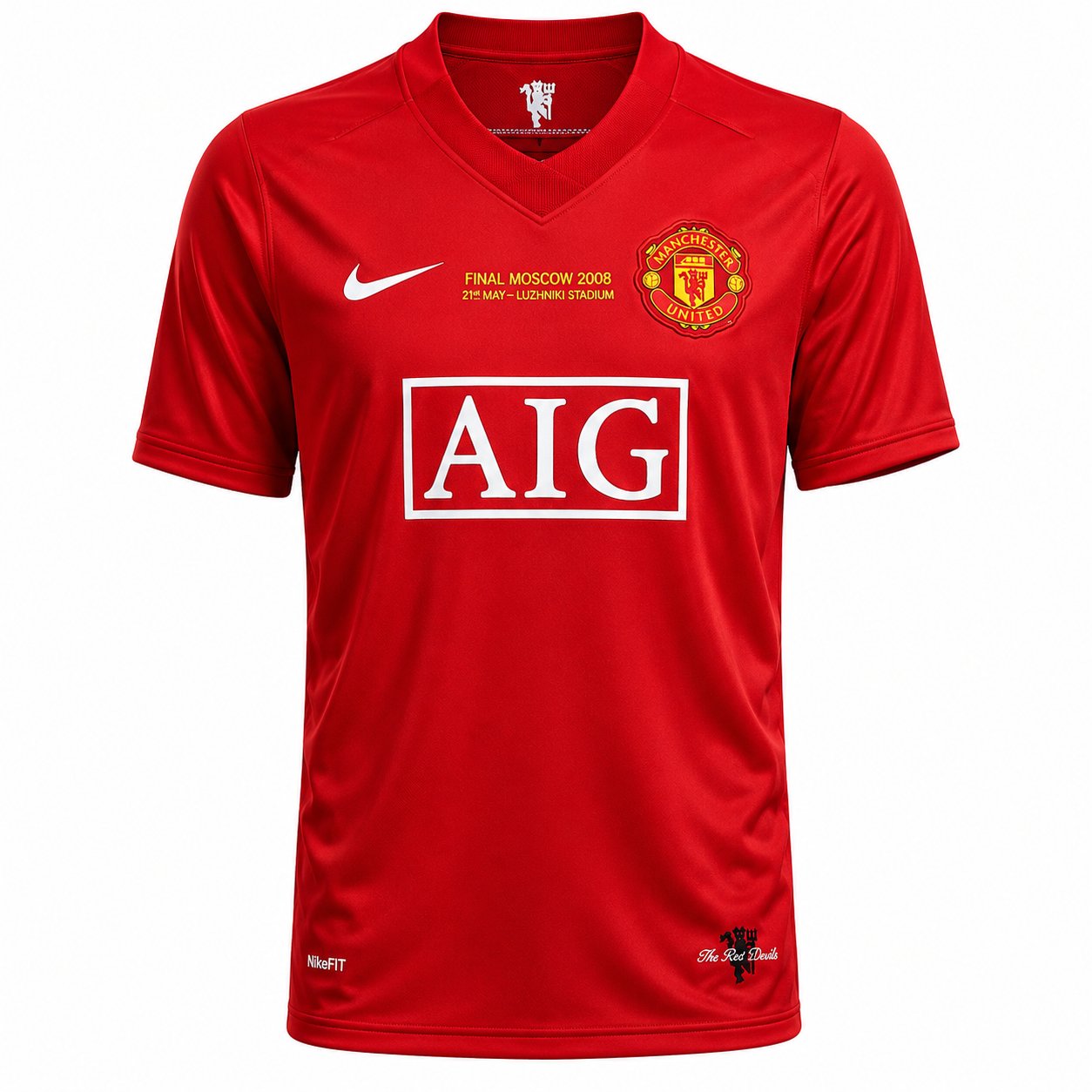 2008 champions league final kits Manchester United red AIG sponsor Nike Moscow retro football kit